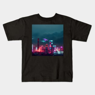 Lo-fi Flight Zone - Cyberpunk Cityscape Skyline Kids T-Shirt